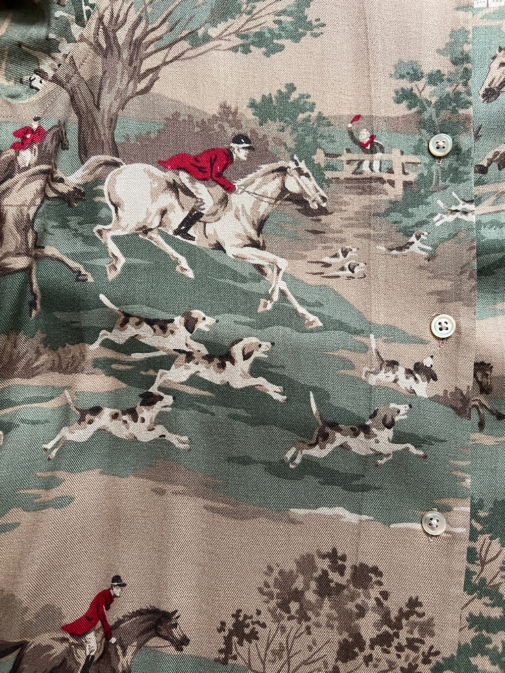 Vintage Lauren Ralph Lauren Equestrian Fox Hunt Button-Up Shirt Olive/Tan Small - Picture 11 of 11